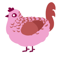 A pink and red chicken with a half-lace pattern