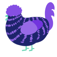 A navy and blurple chicken with a bar pattern