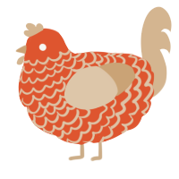 A vermilion and beige chicken with a lace pattern