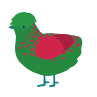 A viridian and crimson chicken with a half-lace pattern
