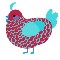 A crimson and aqua chicken with a lace pattern