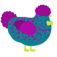 A teal and plum chicken with a speckle pattern