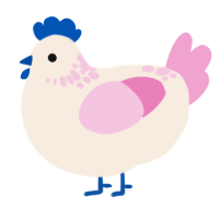 A cream and pink chicken with a neck-speckle pattern