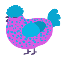 A orchid and cerulean chicken with a speckle pattern