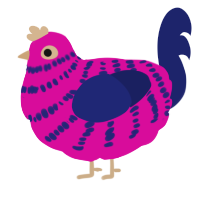 A fuchsia and navy chicken with a bar pattern