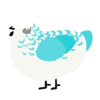 A white and aqua chicken with a half-lace pattern