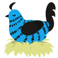 A sky and sable chicken with a bar pattern