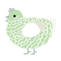 A gluppy and white chicken with a lace pattern