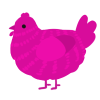 A fuchsia chicken with a bar pattern