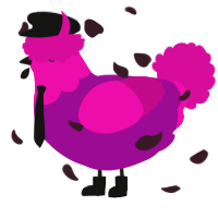 A plum and fuchsia chicken with a head pattern