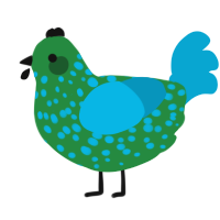 A viridian and cerulean chicken with a speckle pattern