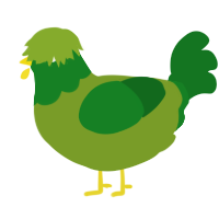 A chartreuse and leaf chicken with a head pattern