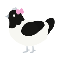A white and black chicken with a head pattern