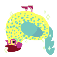 A lime and sky chicken with a speckle pattern