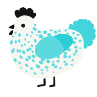 A white and aqua chicken with a speckle pattern
