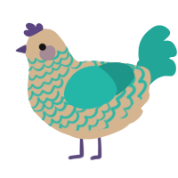 A beige and turquoise chicken with a lace pattern