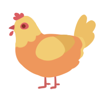 A vermilion and orange chicken with a head pattern