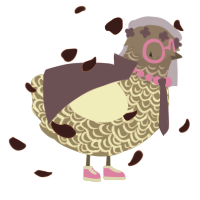 A brown and lilac chicken with a double-lace pattern