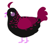 A black and maroon chicken with a half-lace pattern