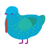 A cerulean and turquoise chicken with a speckle pattern