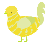 A yellow and lemon chicken with a bar pattern