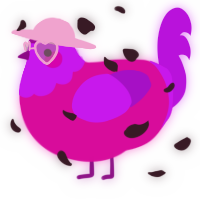 A fuchsia and amethyst chicken with a head pattern