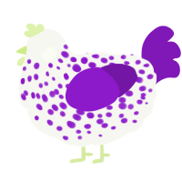 A white and violet chicken with a speckle pattern