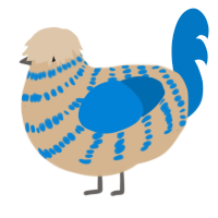 A beige and sapphire chicken with a bar pattern