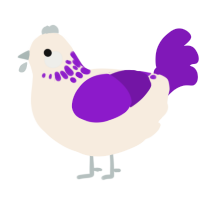 A cream and violet chicken with a neck-speckle pattern