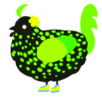 A black and grass chicken with a speckle pattern