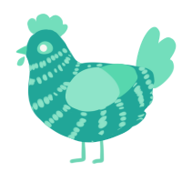 A turquoise and mint chicken with a bar pattern