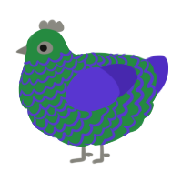 A viridian and indigo chicken with a lace pattern