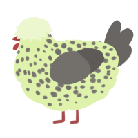 A apple and grey chicken with a speckle pattern