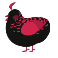 A black and crimson chicken with a half-lace pattern