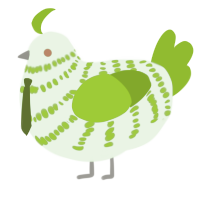 A gluppy and chartreuse chicken with a bar pattern
