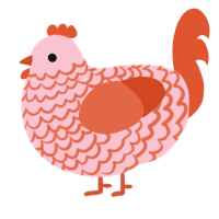 A rose and vermilion chicken with a lace pattern