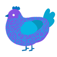 A blurple and cerulean chicken with a double-lace pattern