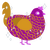 Dionysus, a plum and ochre chicken with a lace pattern