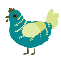 A teal and lemon chicken with a half-bar pattern