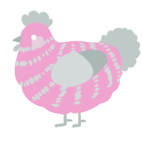 A pink and silver chicken with a bar pattern