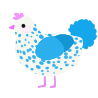 A white and sky chicken with a speckle pattern