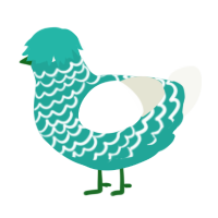 A turquoise and white chicken with a lace pattern