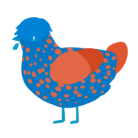 A sapphire and vermilion chicken with a speckle pattern