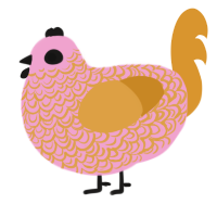 A pink and orange chicken with a double-lace pattern