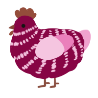 A maroon and pink chicken with a bar pattern