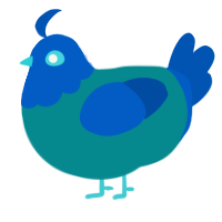 A teal and ultramarine chicken with a head pattern