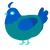A teal and ultramarine chicken with a head pattern