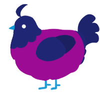 A plum and navy chicken with a head pattern