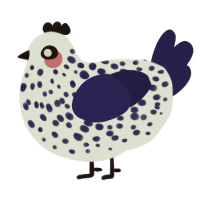 A mist and navy chicken with a speckle pattern