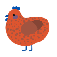 A vermilion and russet chicken with a speckle pattern
